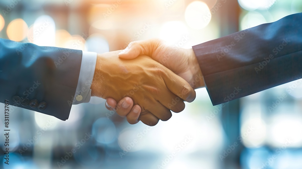 The businessmen shake hands after the meeting was successful and agreed upon : Generative AI