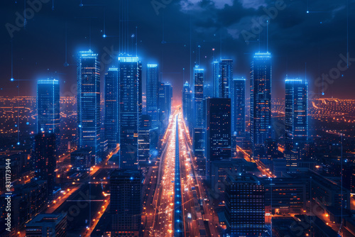 Wallpaper Mural A blue gradient background with glass buildings and financial charts in the shape of bar graphs.
 Torontodigital.ca