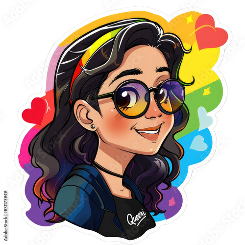 The concept of LGBTQ, love, pride and rainbow sticker Queer text illustration design female