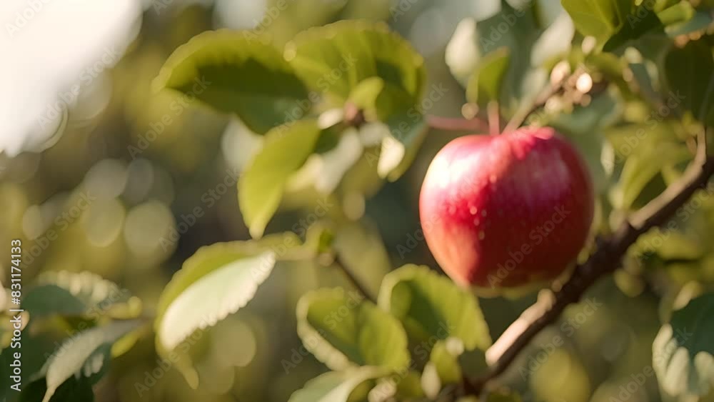 Red Apple Hanging From Tree Branch Generative AI Red Apple Hanging From Tree Branch Generative AI