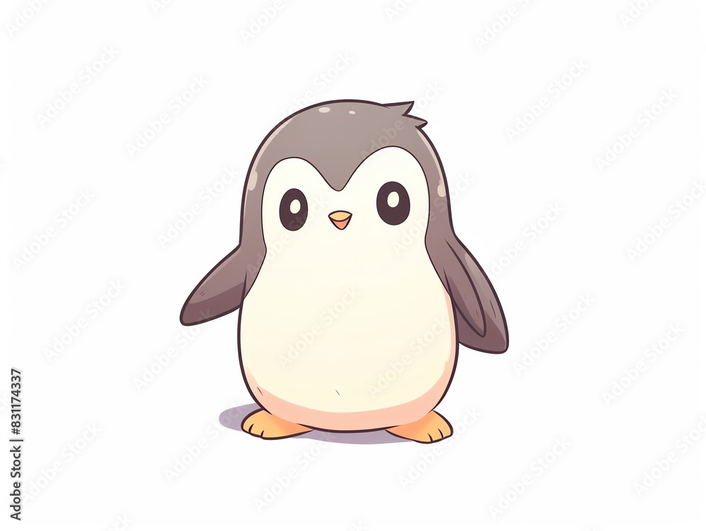 Obraz premium Cute cartoon penguin illustration on a white background, perfect for children's books, posters, or greeting cards.