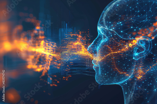 A profile view of an AI head with glowing, energy like waves emanating from its brain. Created with Ai