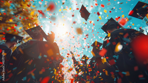 Happy graduates throwing their caps in the air