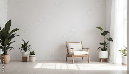 Minimalist modern living room interior background  empty wall mockup  living room mock up in Scandinavian style. 3d rendering