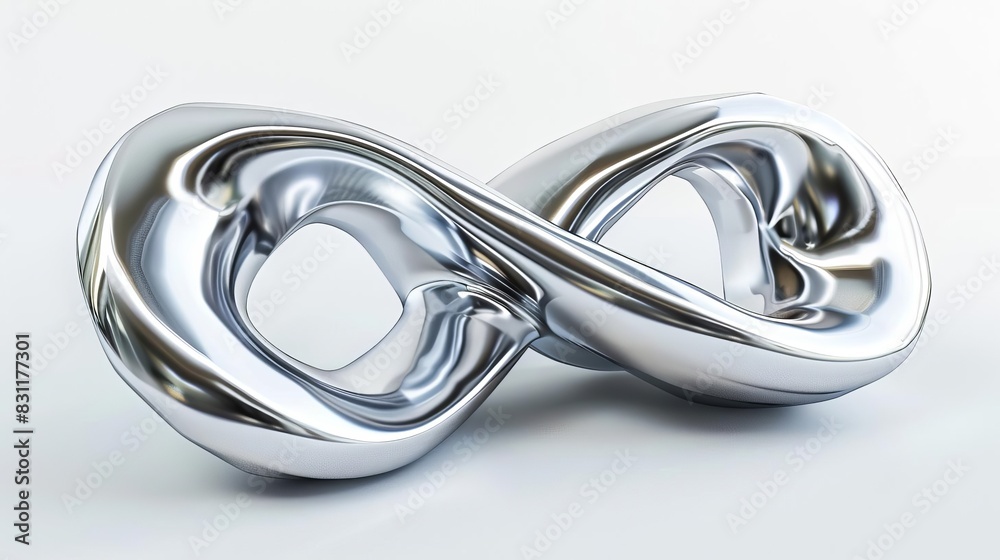 Fototapeta premium futuristic abstract metallic squiggle line shape isolated on white artistic 3d rendering