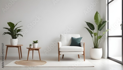 Minimalist modern living room interior background  empty wall mockup  living room mock up in Scandinavian style. 3d rendering