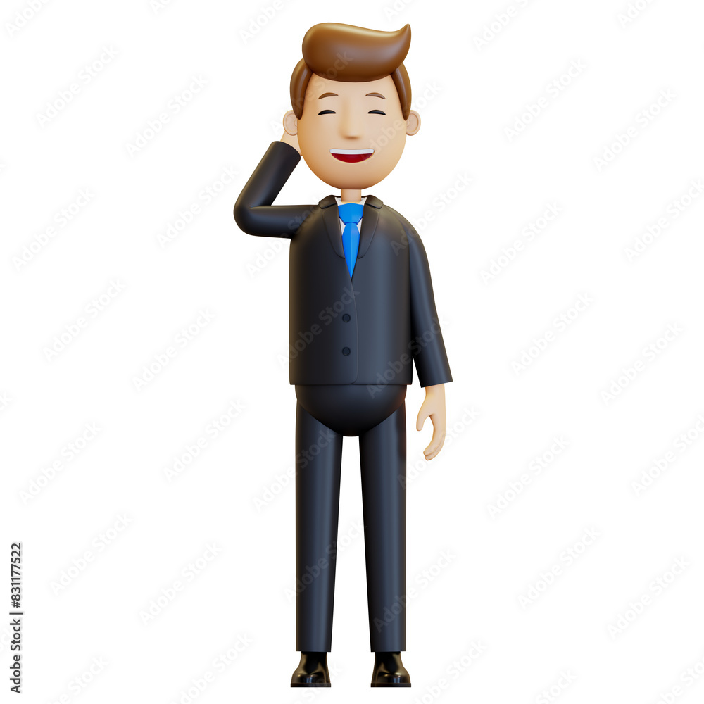 3d man. Confused office worker laughs and scratches his head. A businessman in a suit reflects emotions. 3D rendering, illustration in cartoon style, isolated. 3d man. Confused office worker laughs and scratches his head. A businessman in a suit reflects emotions. 3D rendering, illustration in cartoon style, isolated.