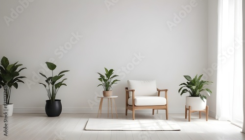Minimalist modern living room interior background, empty wall mockup, living room mock up in Scandinavian style. 3d rendering