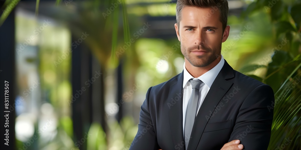 Portrait of a handsome businessman in a business suit standing confidently. Concept Business Portraits, Confidence, Business Attire, Professional Headshots Portrait of a handsome businessman in a business suit standing confidently. Concept Business Portraits, Confidence, Business Attire, Professional Headshots