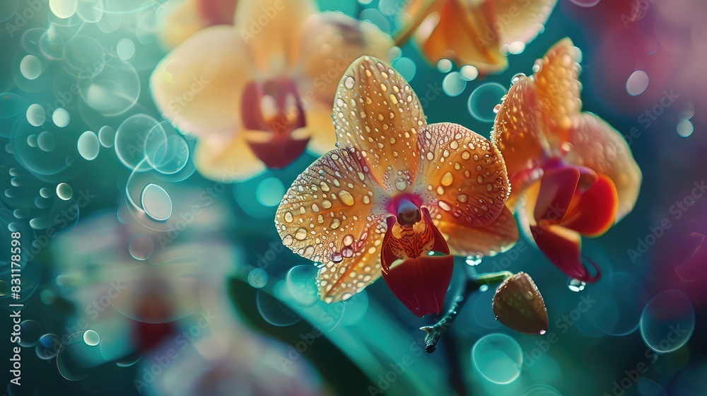 Close-up of a flower in drops of water. Selective focus. Close-up of a flower in drops of water. Selective focus.