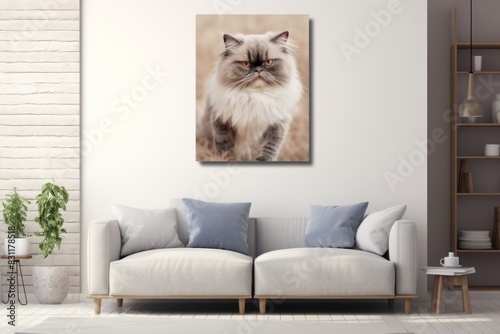 Chart of a smiling himalayan cat isolated on modern minimalist interior photo
