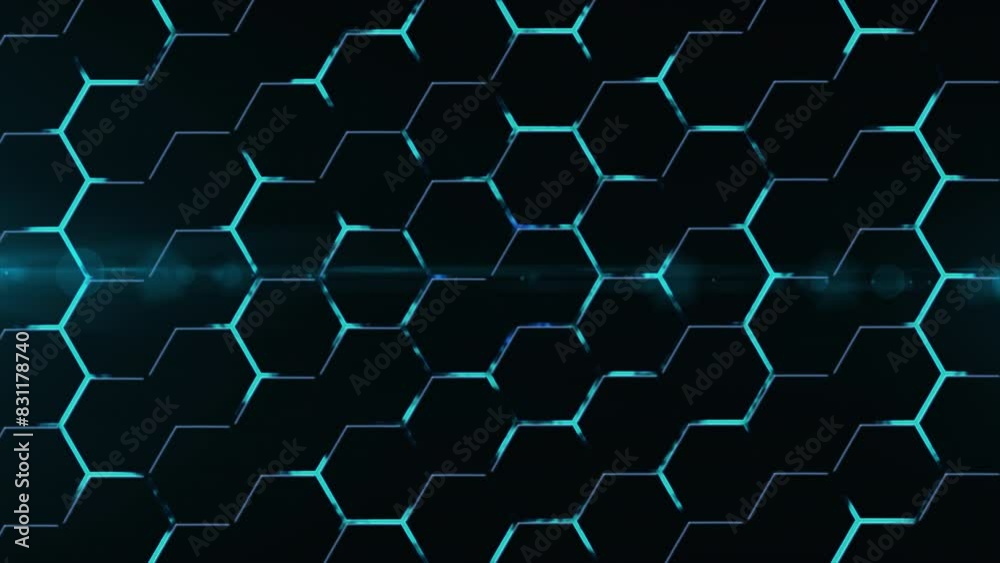 Abstract futuristic hexagons surface concept. Honeycomb background loop. Modern trendy sci-fi technology background of hexagonal pattern with blue circle waves. Technology, data, hi-tech virtual space