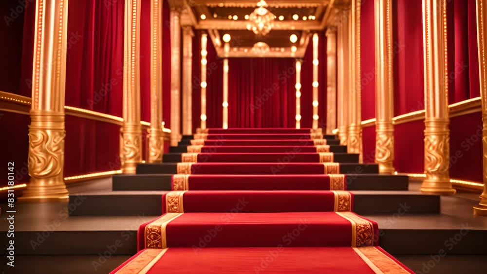 Majestic Staircase With Red Carpet and Gold Pillars Generative AI Majestic Staircase With Red Carpet and Gold Pillars Generative AI
