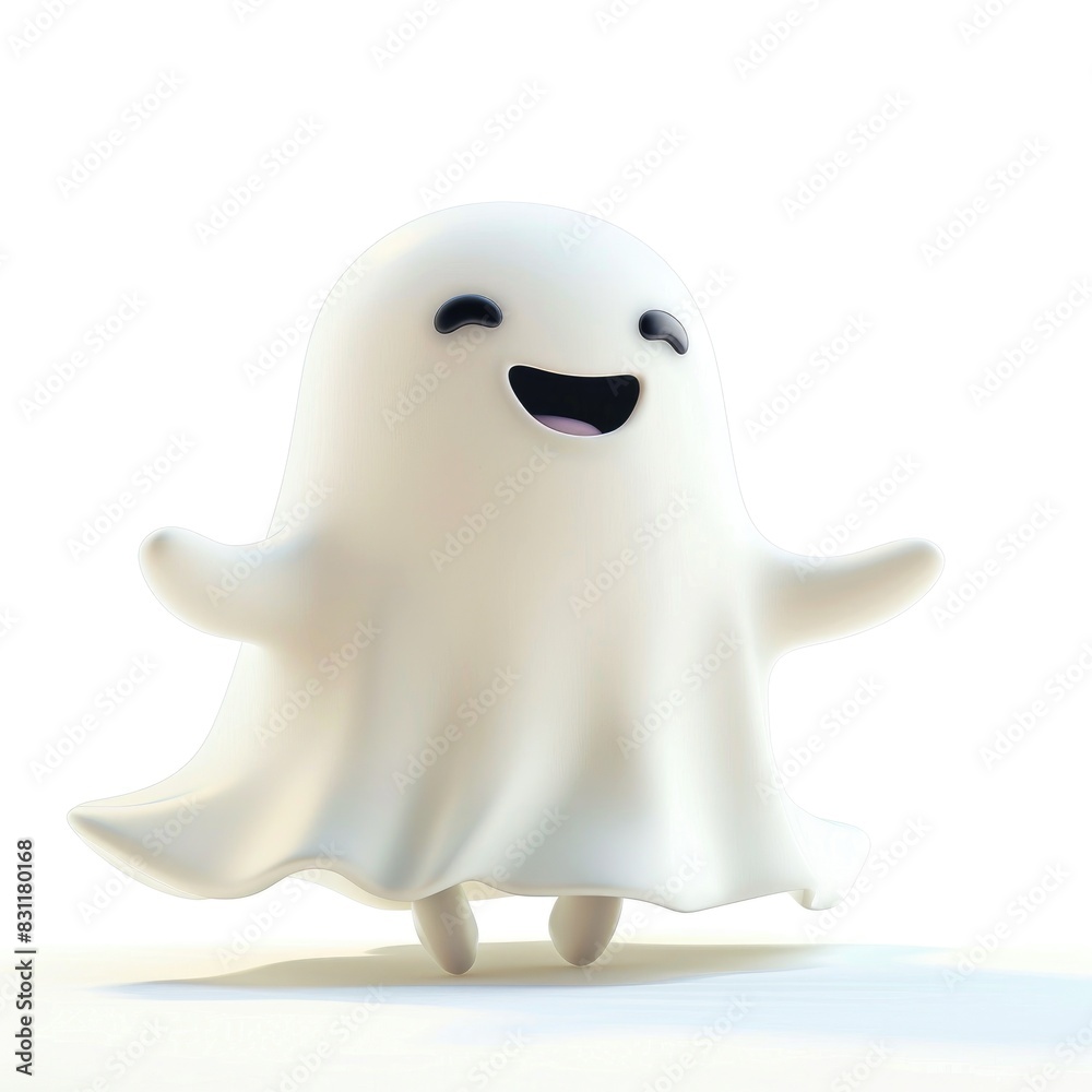 Cute Smiling Ghost Cartoon Character on White Background - Happy Halloween Illustration Cute Smiling Ghost Cartoon Character on White Background - Happy Halloween Illustration