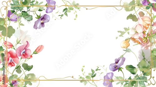 A delicate floral frame with a gold border The frame features clusters of roses in various colors