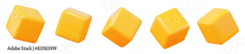 3d yellow cube symbol or icon with different angles. Geometry figure cube form. Stock vector illustration on isolated background.	
