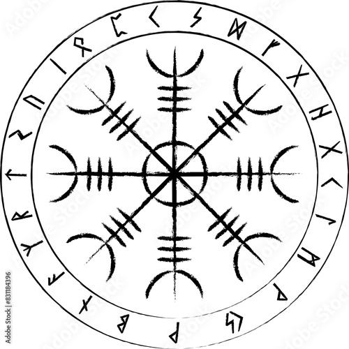 Quadro su tela Heaume de awe symbole viking avec runes