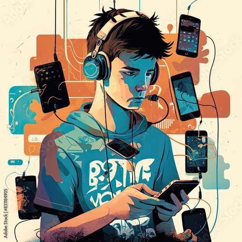 gadget addicted young teen using digital equipment
