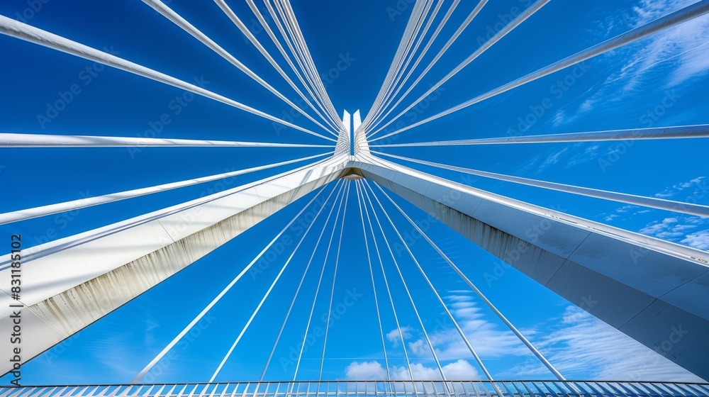 A multi-span cable-stayed bridge against a blue sky A multi-span cable-stayed bridge against a blue sky