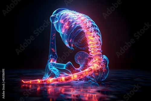 Neon Illuminated D Human Erector Spinae Muscle Isolated on Black Background in K photo