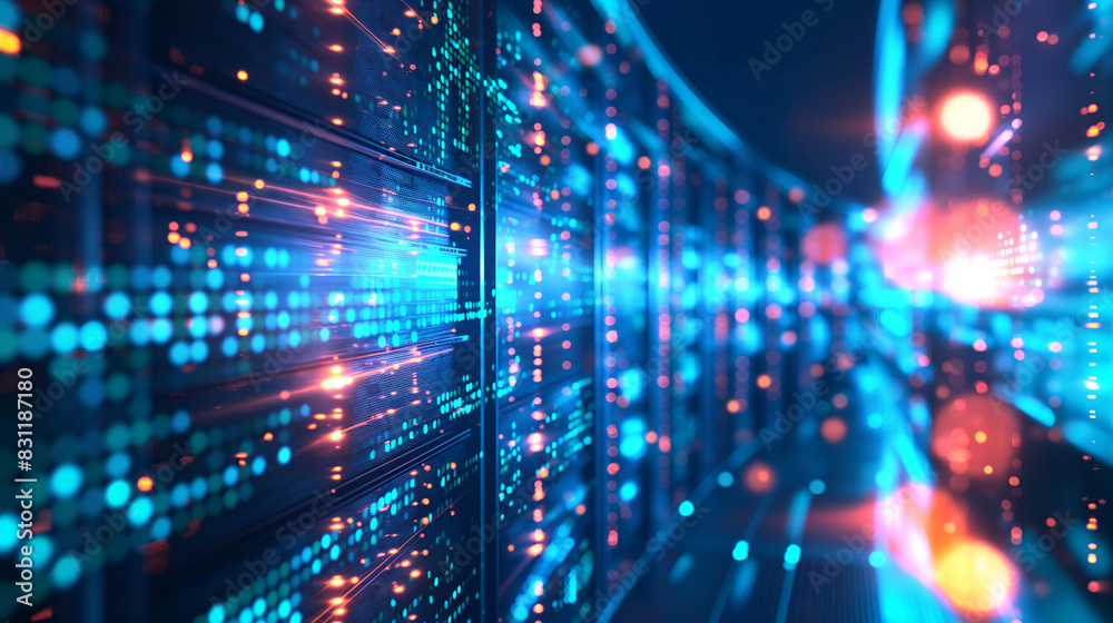 Digital background with animated glowing particles. Futuristic high ...