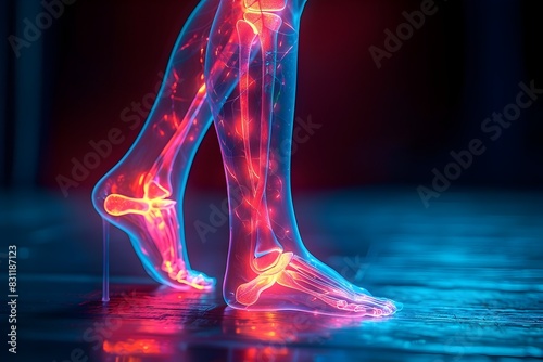 Neon Illuminated D Anatomy A Striking Perspective of the Human Adductor Longus Muscle photo