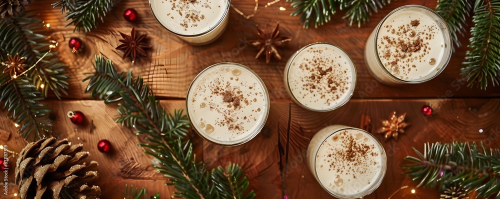 Festive Soy Milk Punch Served at Holiday on Rustic Wooden Table Festive Soy Milk Punch Served at Holiday on Rustic Wooden Table