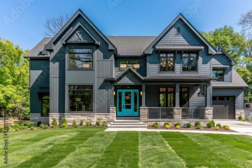 Big House. Modern Luxury Home with Suburban Curb Appeal and Teal Door