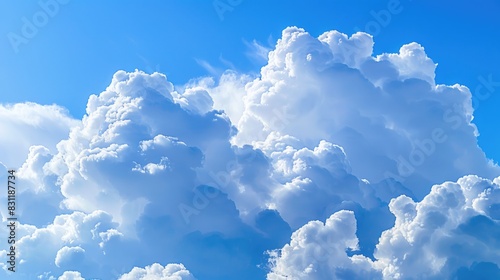 Clouds Photo. Summer Blue Sky with White Heap Clouds - Panoramic Cloudscape Background