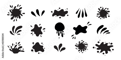 Water drops and splash silhouette collection in simple doodle style. Set different liquid shapes and silhouette. © Animado