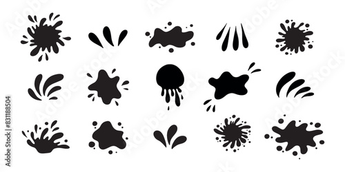 Water drops and splash silhouette collection in simple doodle style. Set different liquid shapes and silhouette.