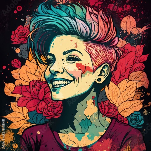 smiling young woman face portrait illustration