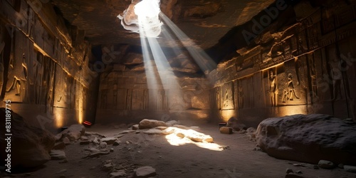 Exploring hidden Egyptian Pharaohs tombs King Tuts pyramid lit by natural light. Concept Archaeology, Ancient Egyptian History, Tomb Exploration, Photography, Natural Light Effects photo