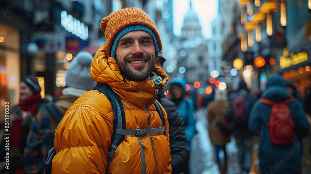 Obraz premium A man exploring a bustling city