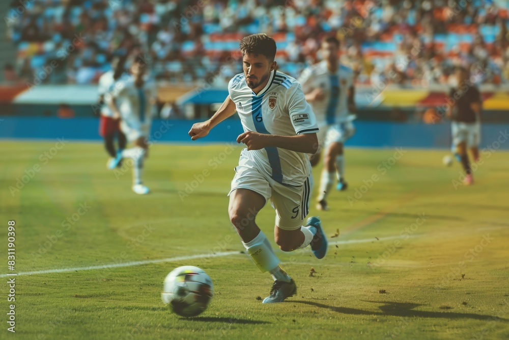 soccer or football player dribbling ball seriously about to winning the game soccer or football player dribbling ball seriously about to winning the game