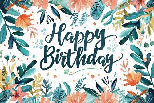 Colorful Floral Happy Birthday Card Design