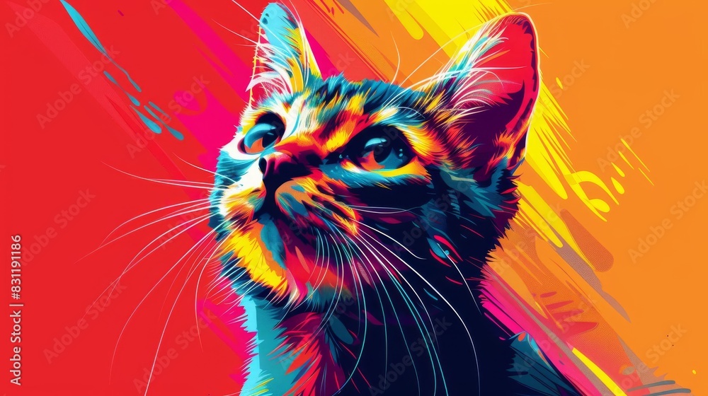 Cute Manx Cat in pop art style, geometric colorful background selective focus, vibrant, overlay, urban street backdrop Cute Manx Cat in pop art style, geometric colorful background selective focus, vibrant, overlay, urban street backdrop