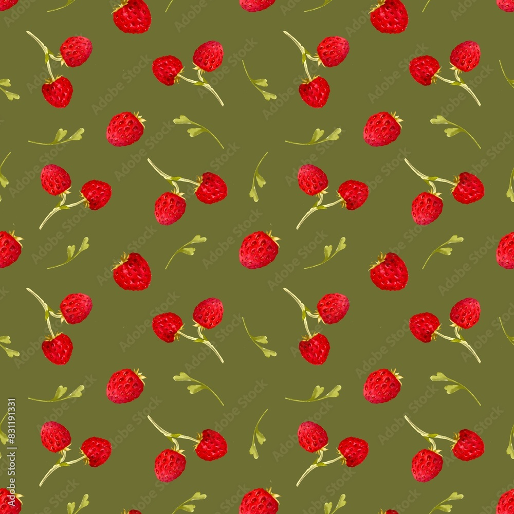 Summer strawberries, seamless pattern. Hand-drawn, watercolor painting. High resolution pattern on a colored background. Suitable for wallpaper, background, packaging, fabrics, etc. Summer strawberries, seamless pattern. Hand-drawn, watercolor painting. High resolution pattern on a colored background. Suitable for wallpaper, background, packaging, fabrics, etc.