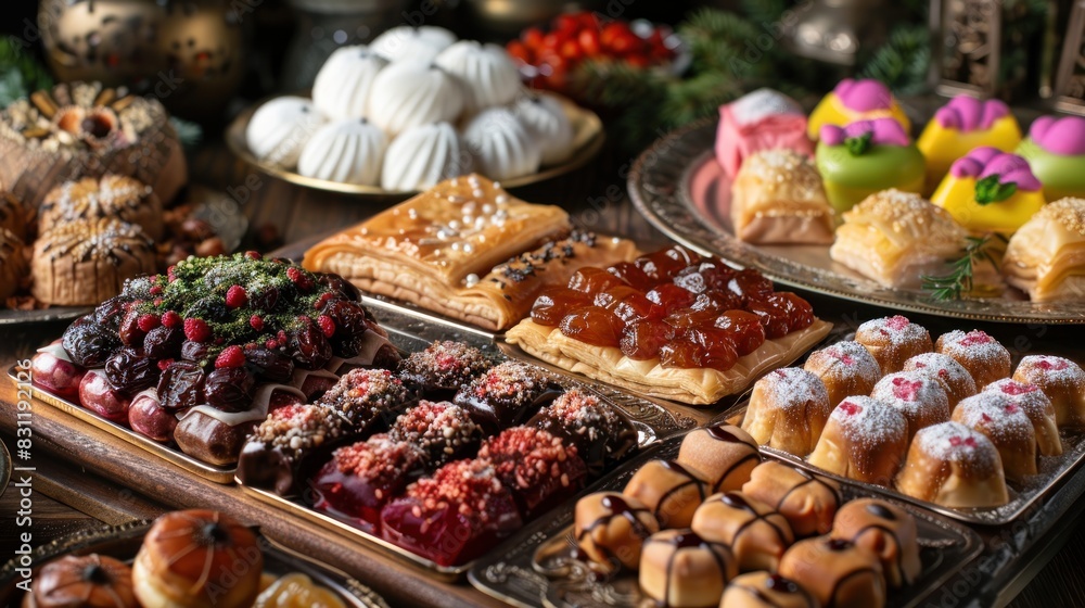 Assorted eastern sweets - baklava, dates, turkish delight