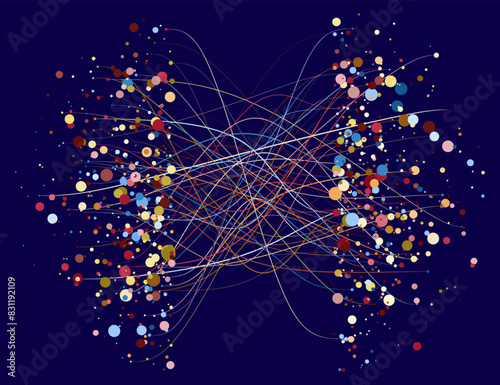 Abstractly arranged dots on blue background.