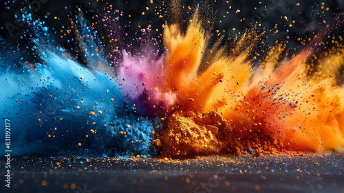 An explosion of colorful paint powder on a holi festival background. © Avve Diana