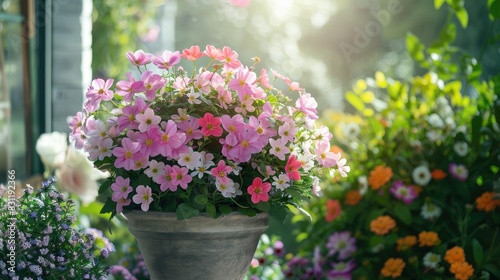 Arranged flower bouquet for decorating the home balcony patio or garden