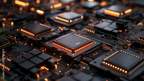 Close-up viewCPU Central computer processor 3D rendering Electronic circuit board Technology Computer