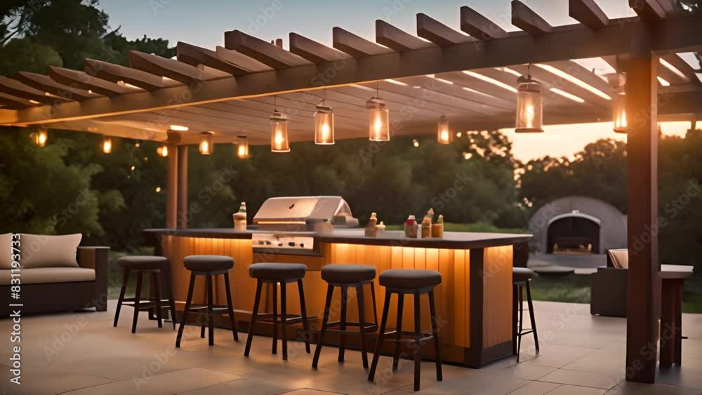 Outdoor Kitchen With Grill and Bar Generative AI