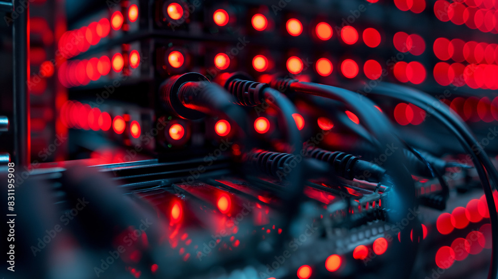 A fiber optic cable connects to the optical port and a UTP network cable connects to the Ethernet port. Server rack attached to front panel switch ports A fiber optic cable connects to the optical port and a UTP network cable connects to the Ethernet port. Server rack attached to front panel switch ports