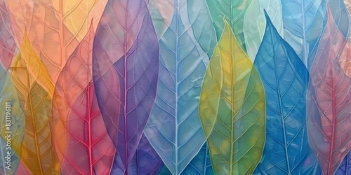 Vivid rainbow leaf patterns on textured backdrop