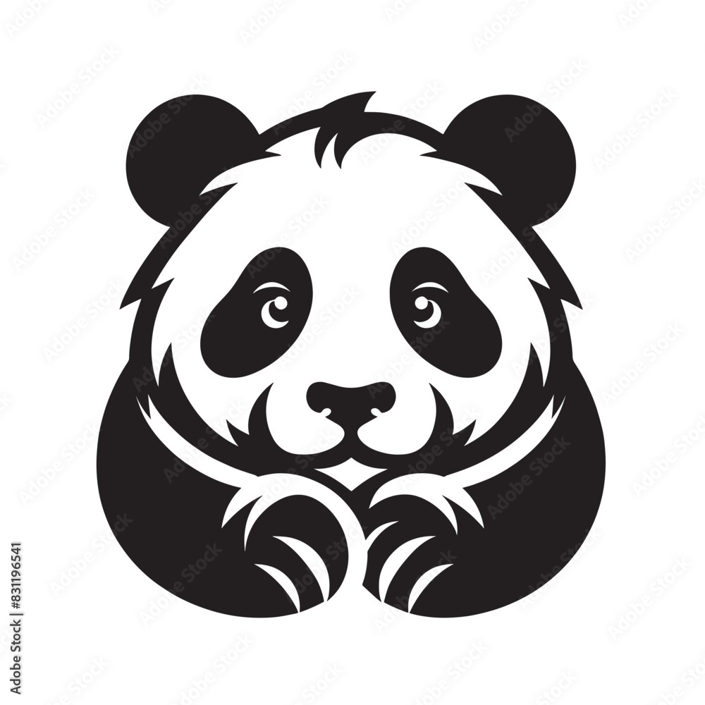 Obraz premium Cute cartoon panda. silhouette logo. Vector illustration, icon. Black and white. isolated object