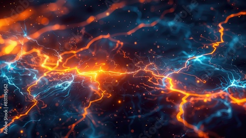 Orange And Blue Lightning With Many Glowing Energy Veins In A Sci-Fi Style Background