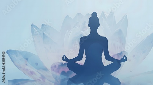 Meditation, yoga pose with lotus flower background,International Yoga Day