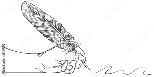 Hand with feather pen and inkwell. hand with feather pen illustration